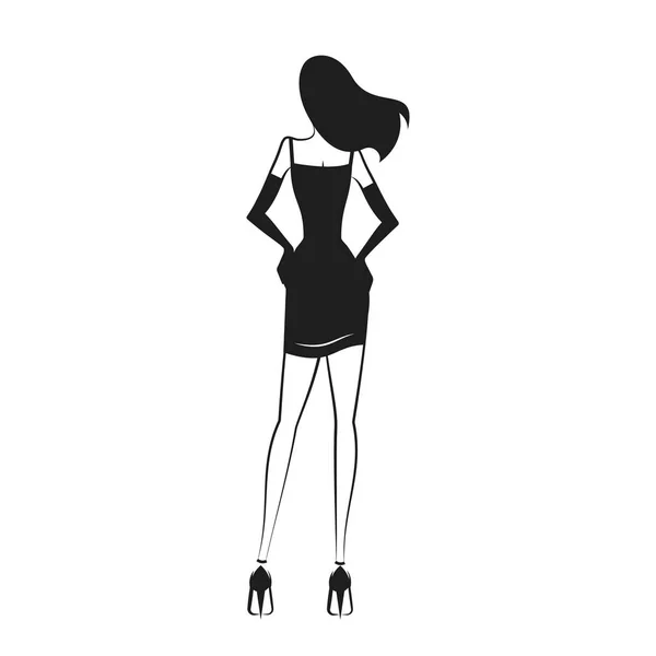 Mujer en el vestido de bola negro — Vector de stock