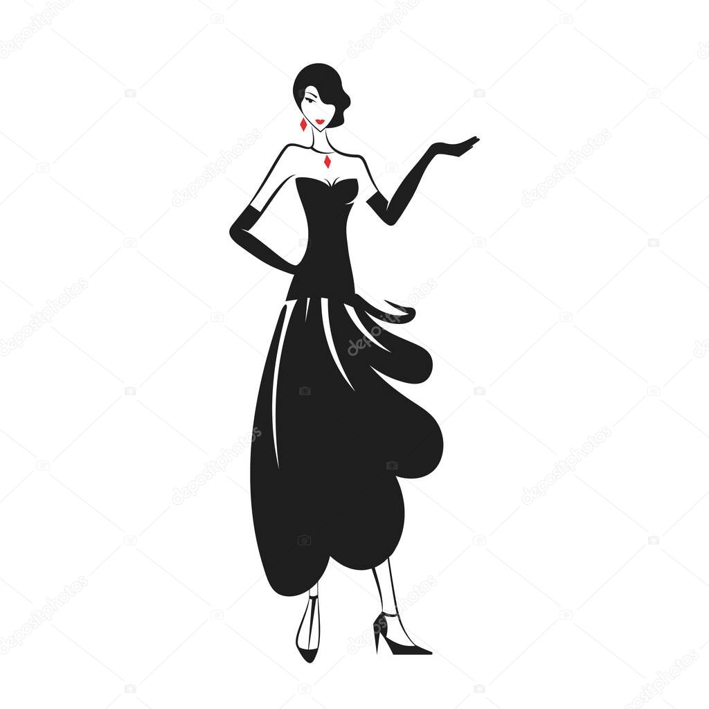 woman in the ball gown black