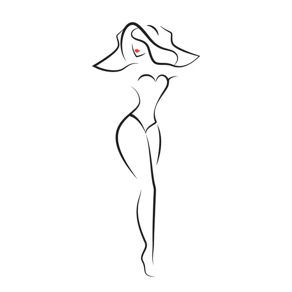 Femme en maillot de bain et chapeau — Image vectorielle