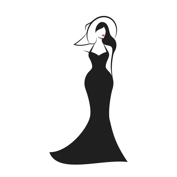 Mujer en el vestido de bola negro — Vector de stock