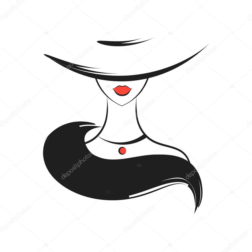 Woman in the hat. View front. Isolated vector illustration