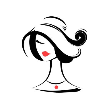 Şapkalı kadın. Önüne bak. İzole vektör illüstrasyonu