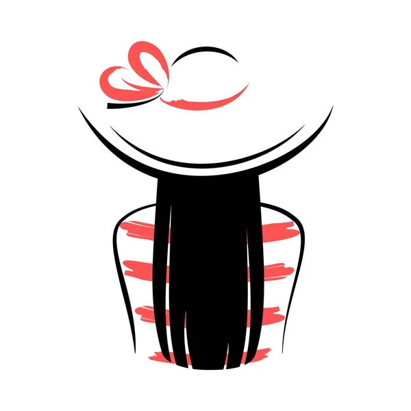 帽子の女性 バックビュー 白い背景のベクトルイラスト — ストックベクタ