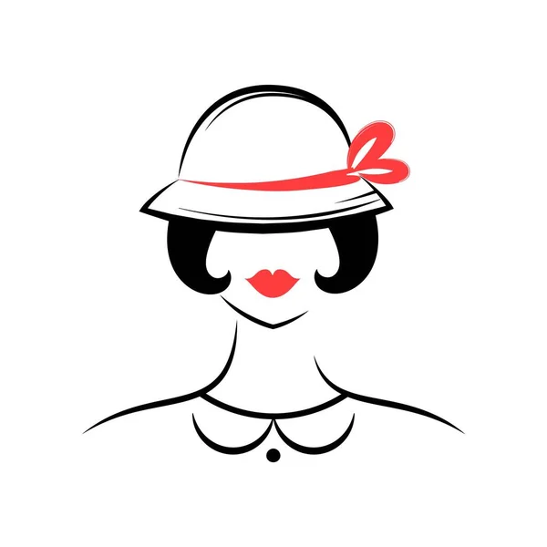 帽子の女性 正面を見る 分離ベクトル図 — ストックベクタ