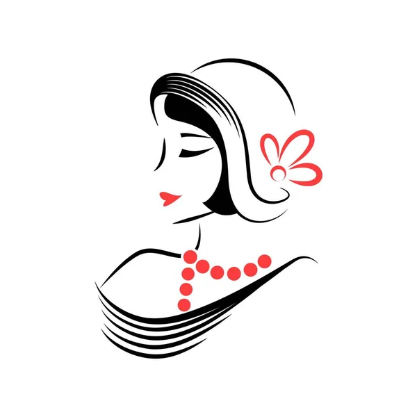 Femme Chapeau Profil Visage Illustration Vectorielle Isolée — Image vectorielle