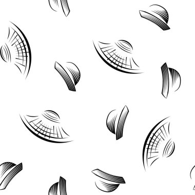 Beyaz arka planda kadınlar için saman retro şapkalar. Kusursuz desenli vektör monokrom.