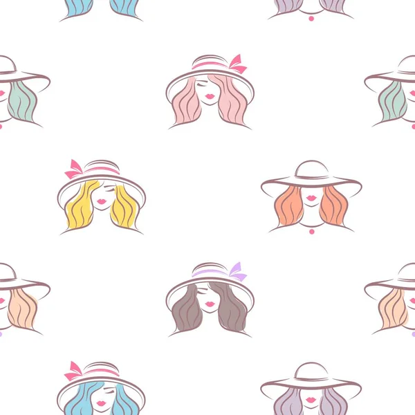 Têtes Féminines Avec Des Cheveux Colorés Dans Des Chapeaux Rétro — Image vectorielle