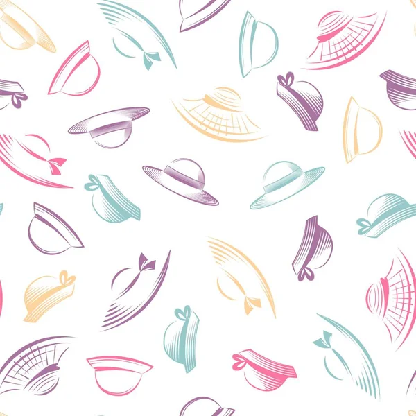 Chapeaux Paille Été Rétro Multicolores Pour Femmes Sur Fond Blanc — Image vectorielle