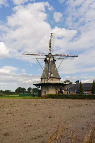 Typický holandský mouky větrný mlýn poblíž Veldhoven, Severní Brabantsko — Stock fotografie