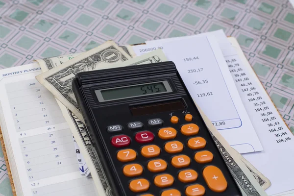 Utility or mortgage bills, calculator and US dollars - finance concept — Stock Photo, Image