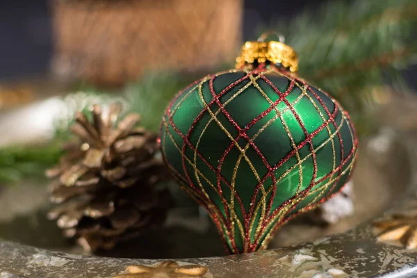 Ručně Vyrobené Zelená Anglicky Ornament Míče Pro Vánoční Strom Vánoční — Stock fotografie