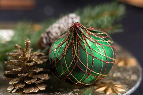 Handmade Green English Ornament Ball Christmas Tree Christmas Decoration — Stock Photo, Image