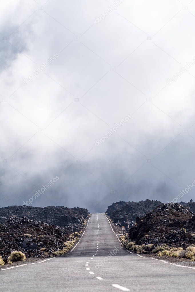 Teide National Park, Tenerife - road between black lava