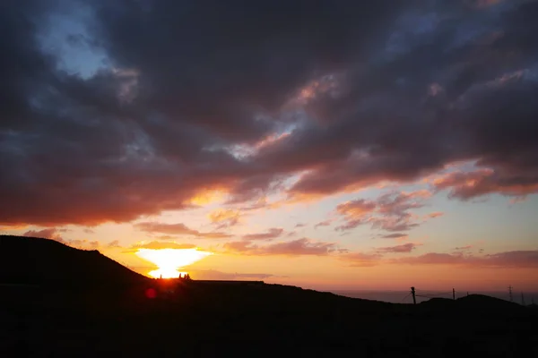 Puesta Sol Tenerife Pequeños Volcanes Campo Vivir Pueblo — Foto de Stock