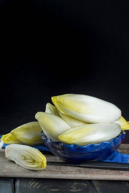 Taze ve sağlıklı hindiba (witloof) bir tabak salata. Diyet beni