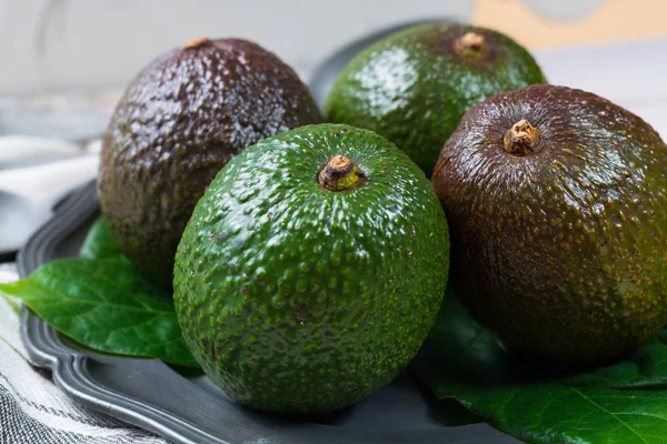 Aguacate verde maduro de la plantación de aguacate orgánico - foo saludable —  Fotos de Stock