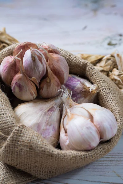 Knoblauch. getrockneter französischer Knoblauch. roter Knoblauch. Veilchenknoblauch — Stockfoto