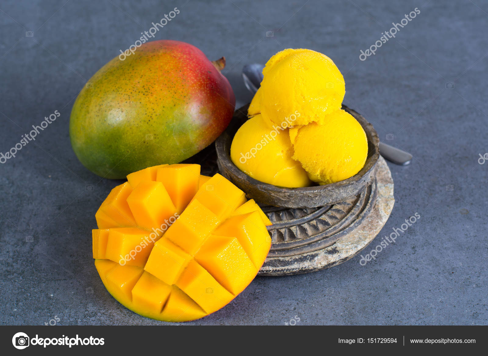 Mango Ice Cream Sorbet With Mint Leaves And Mango Fruit In Black Stock Photo By C Foto Pixel Web De