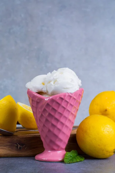 Lemon ice cream sorbet served for dessert