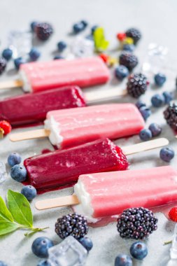 Taze yaz yaban yaban mersini, brambleberry, çilek ve hom