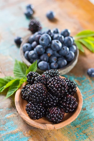 Fresh summer wild blueberries and brambleberry, blackberry in st