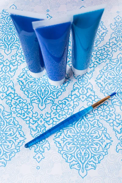 Azul, índigo, colores cobalto - concepto de diseño interior del hogar, en — Foto de Stock