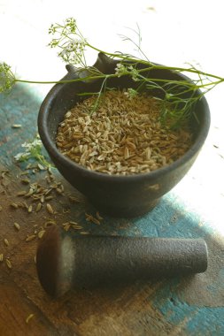 Eski Hint dökme demir harç Kimyon tohumu