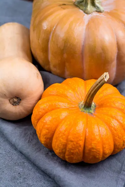 Variaty Edible Pumpkings Tasty Autumn Food Ready Cooking Decoration Halloween — Stock Photo, Image