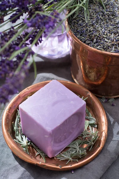 Lavender soap and perfume oil, made from fresh lavender flowers, Royalty Free Stock Photos