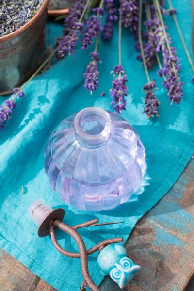 Taze veya kurutulmuş lavanta çiçekleri, aroma spa treathment ve welness kadınlar için yapılmış lavanta doğal parfümlü yağı