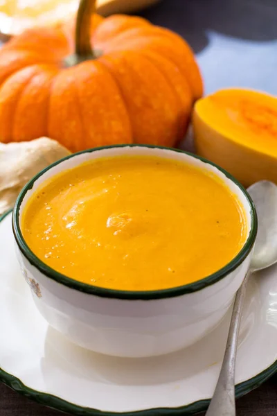 Homemade Pumpkin Cream Soup Made Fresh Ripe Bottle Gourd Pumpkin — Stock Photo, Image