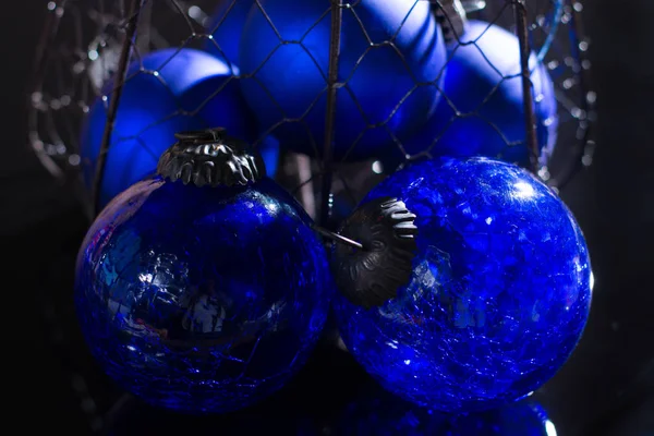 Oude Vintage Kobalt Blauwe Kerstboom Ballen Van Glas Close — Stockfoto