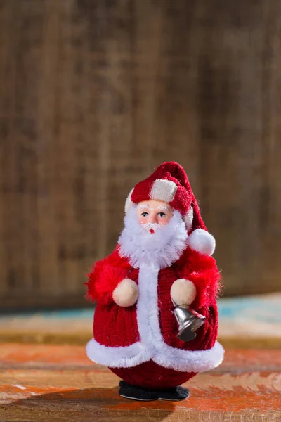 Christmas Decoration Red Santa Claus Silver Bell Close Copy Space — Stock Photo, Image