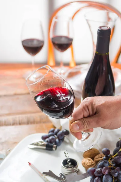 Professionell röd vinprovning med vin av hög kvalitetsglas — Stockfoto