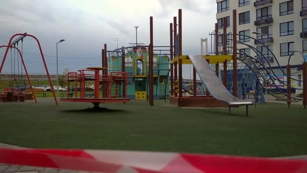 Empty Children Playground Park Center City Quarantine Reason Coronavirus Covid — Stock Video