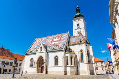 ZAGREB, CROATIA, 05 Ağustos 2019: St. Mark Kilisesi