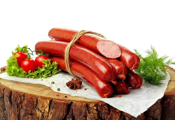 Sausages on white background