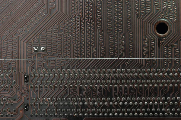 Close-up van computer moederbord achterkant - technologie concept — Stockfoto