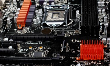 Motherboard.Selective odak. Kavram bilgisayar harware.back önü ana tahta