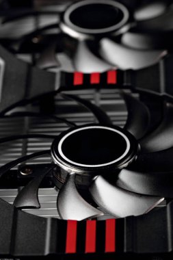 ekran kartı closeup.selective odak Soğutucular. Kavram bilgisayar donanım