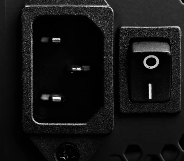 Блок живлення сучасного комп'ютера Button and Conector.closeup.selective focus — стокове фото