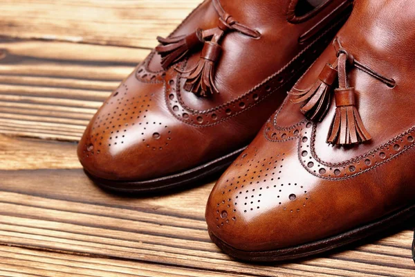 Leather shoes brogues loafers Shoes care.Copy space. — Stock Photo, Image