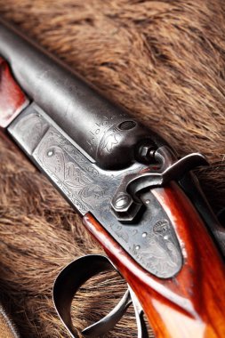 Çift namlu vintage av tüfeği, yakın çekim avcılık. Selecyive odak. Kavram avcılık