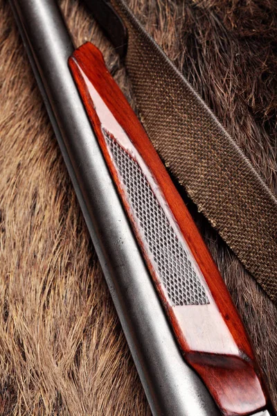 Hunting double barrel vintage shotgun, close-up.Selecyive focus.Concept hunting — Stock Photo, Image