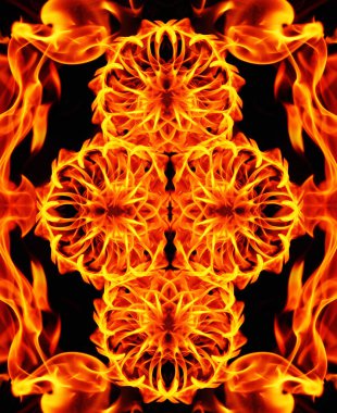 Soyut yangın alevler. Yangın çiçek. Alevler desen tasarımı için siyah arka plan üzerine ateş