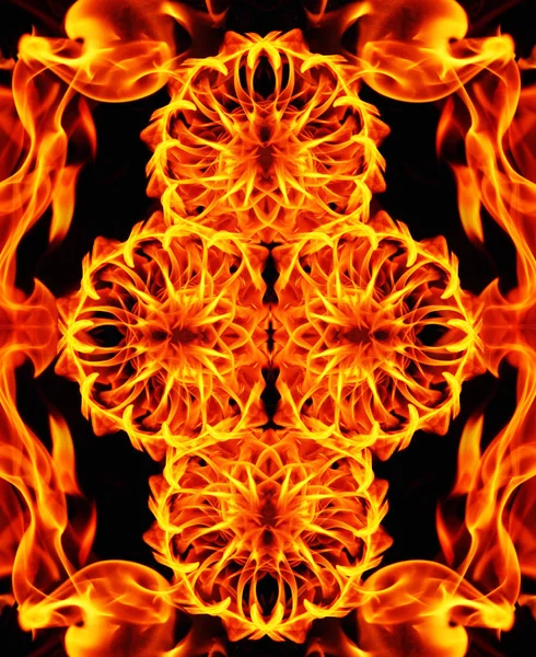 Llamas de fuego abstractas. Flor de fuego. Patrón de llamas de fuego sobre fondo negro para el diseño —  Fotos de Stock