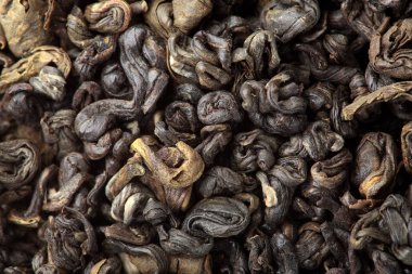 Yeşil çay doku. Closeup.Macro vurdu. Kuru yeşil çay yığını.