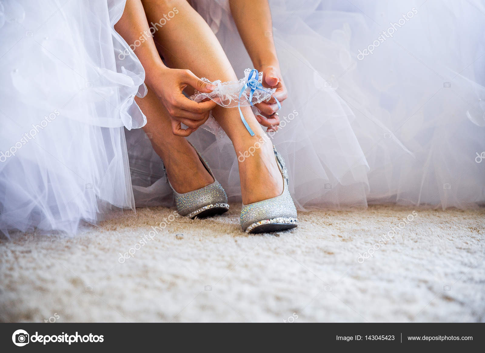 silver shoes with wedding dress