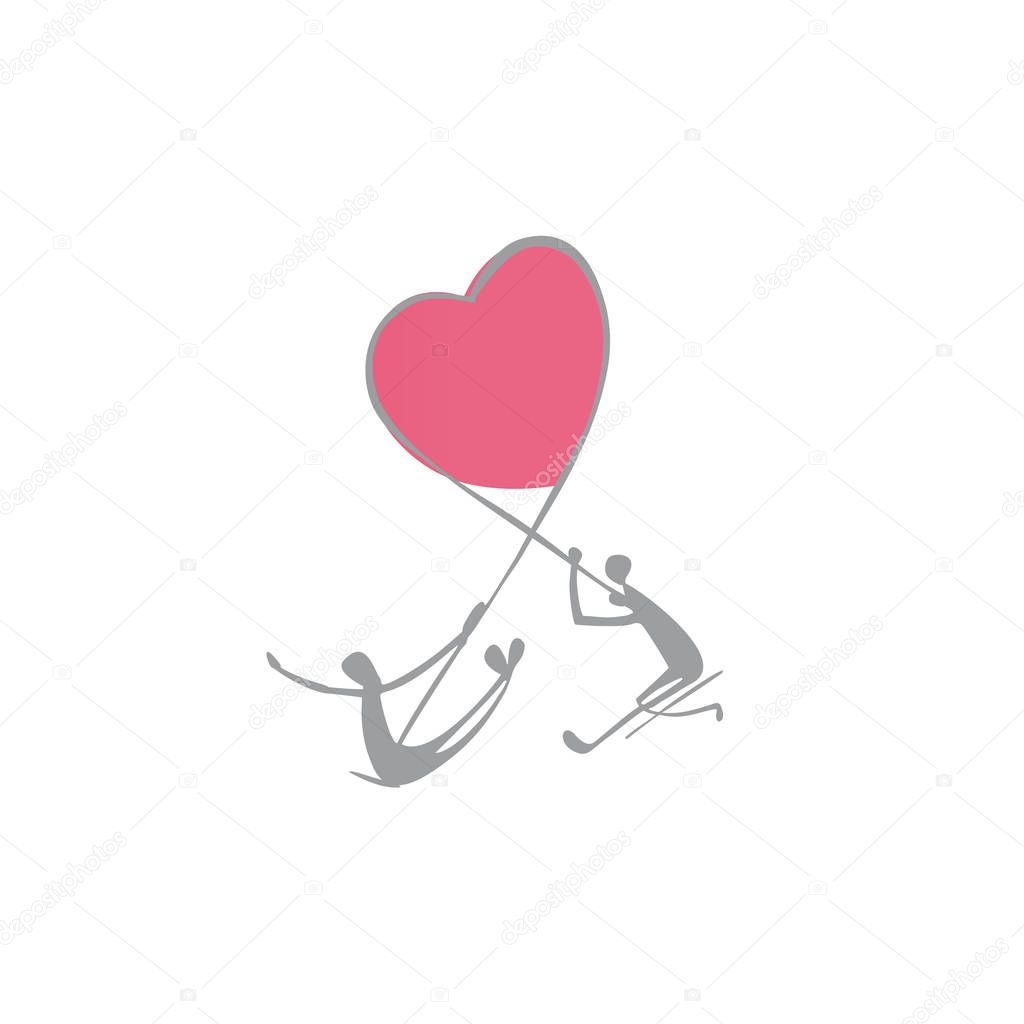 Love and friendship logo. Two love each other concept illustration. Relationship communication with the heart. Psychology of logo relationships
