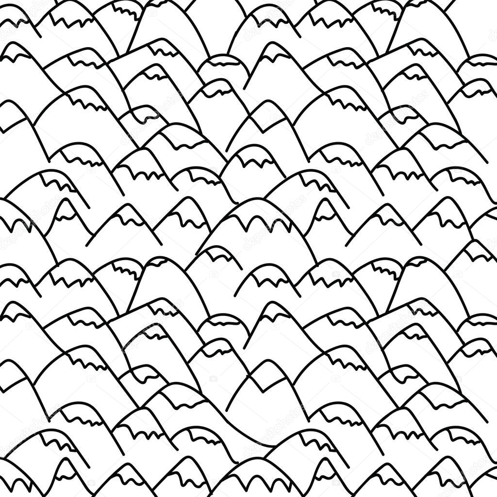 Mountains linear silhouette background. Mountain peaks Wallpaper. Mountainous terrain contour illustration